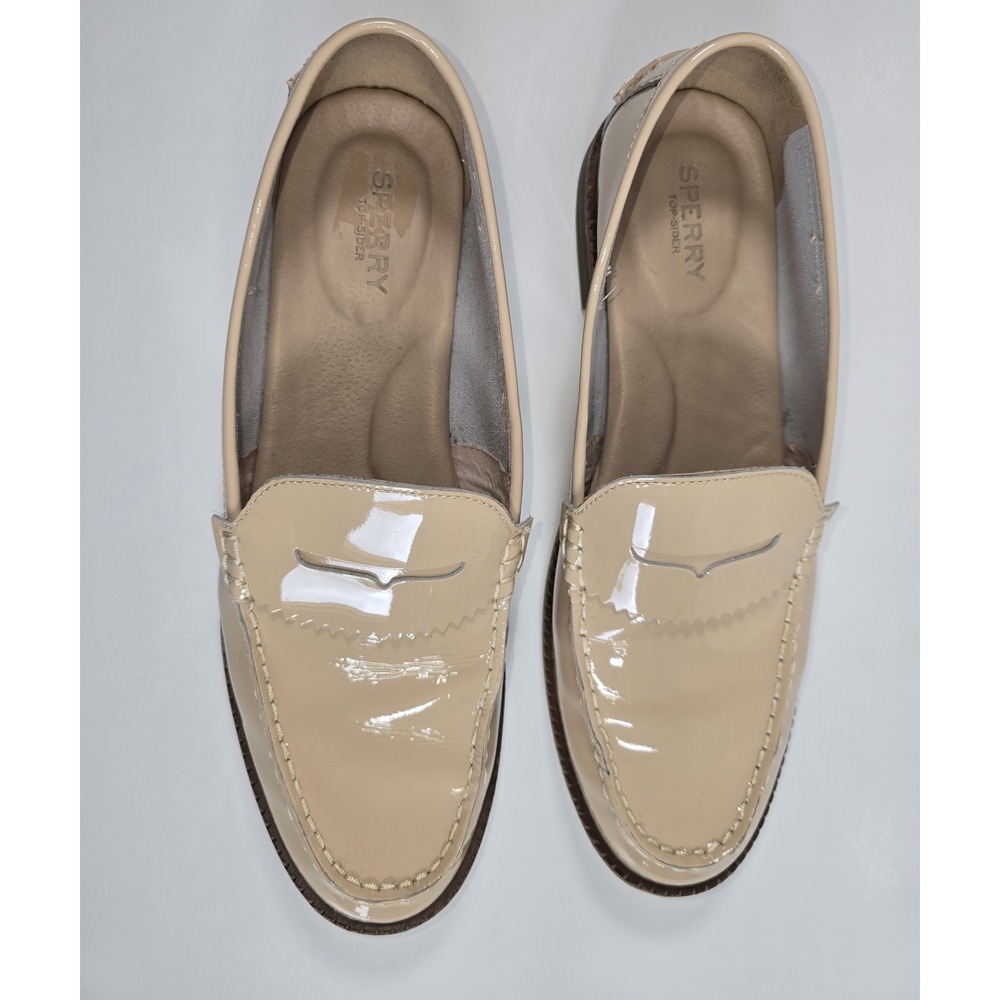 Sperry Top-Sider Seaport Penny Loafer Beige Patent Leather STS82850 Womens 11